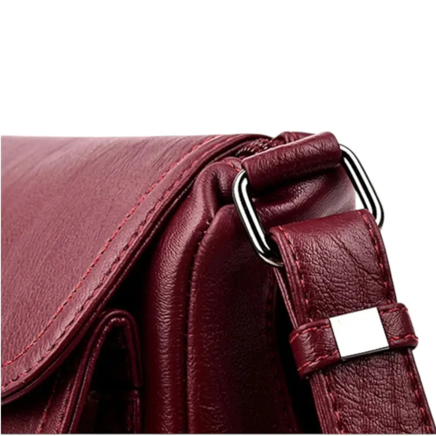 Sac bandoulière en cuir souple pour femme bordeaux sangle