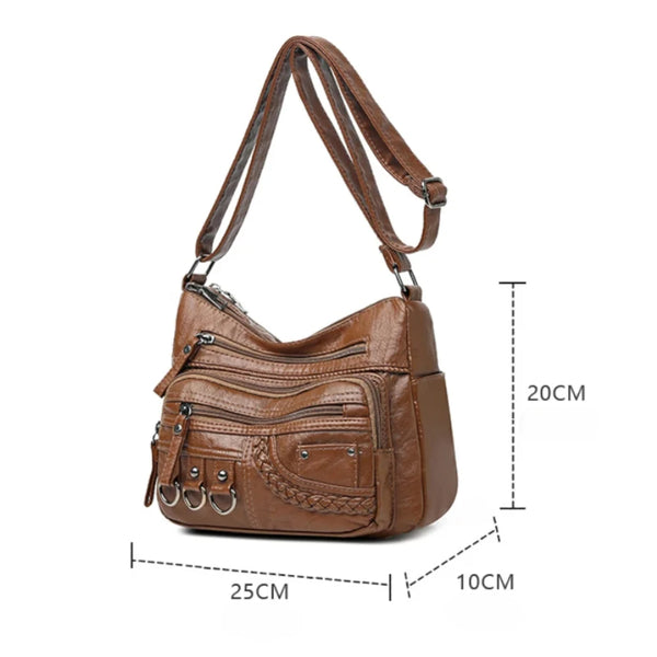 Sac bandoulière cuir souple multiples poches dimensions