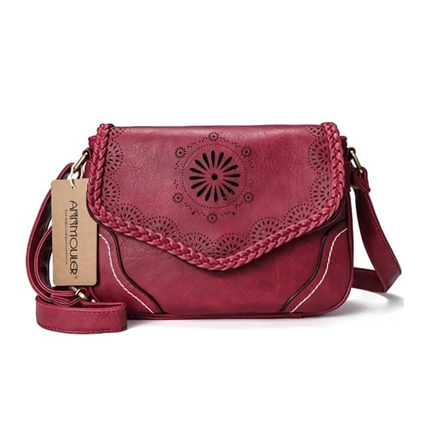 Sac bandoulière cuir vintage femme rouge