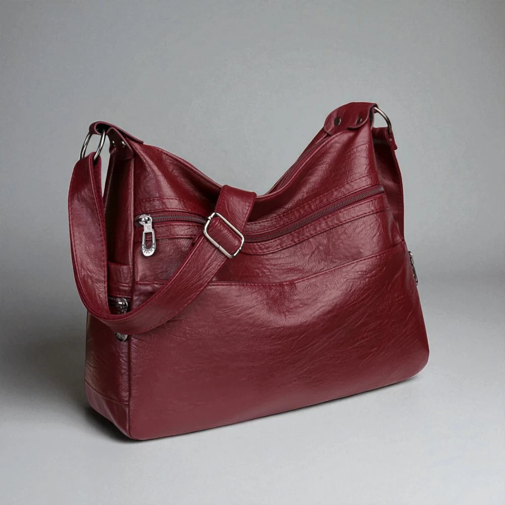 Sac bandoulière en cuir pour femme rouge photo
