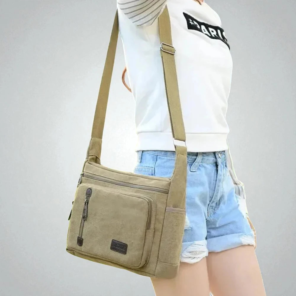 Sac en bandoulière en toile beige femme