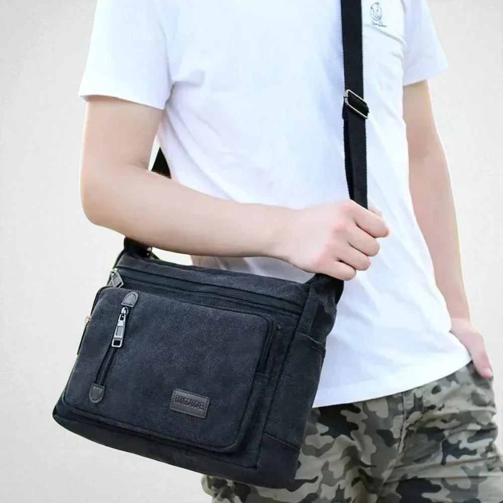 Sac en bandoulière en toile noir homme