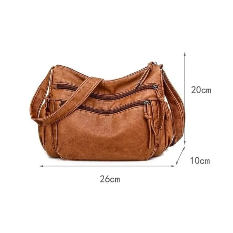 Sac bandoulière femme en cuir camel grandes poches dimensions