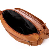 Sac bandoulière femme en cuir camel grandes poches intérieur