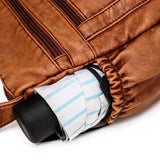 Sac bandoulière femme en cuir camel poche latérale