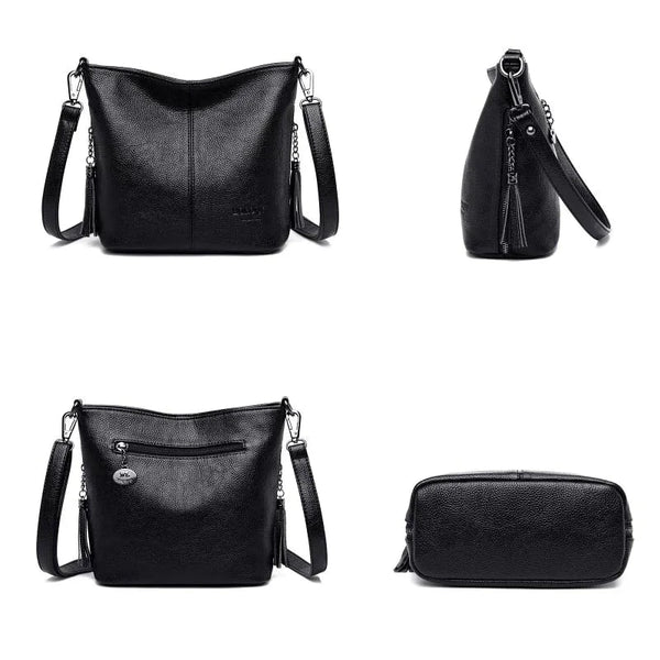 Sac bandoulière femme en cuir noir 4 images