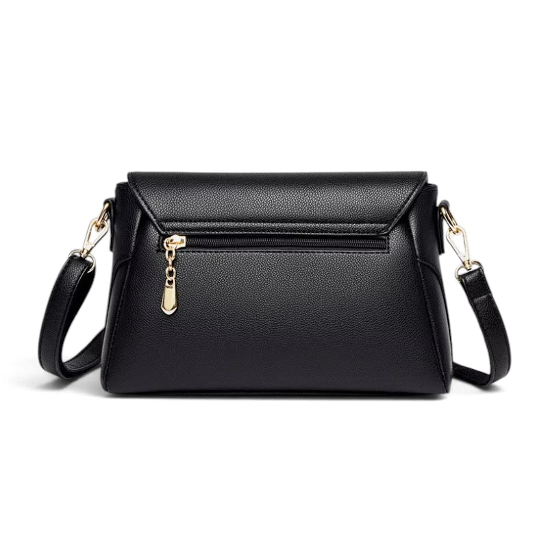 Sac bandoulière femme cuir noir motif feuille dimensions, vue arrière