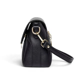 Sac bandoulière femme cuir noir motif feuille, vue de côté