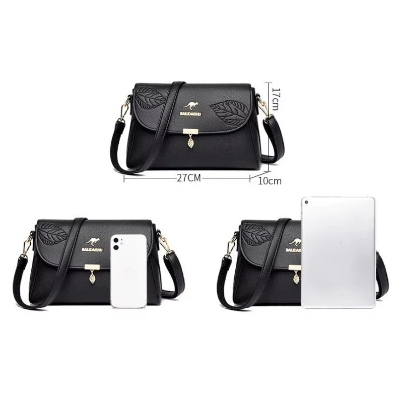 Sac bandoulière femme cuir noir motif feuille dimensions