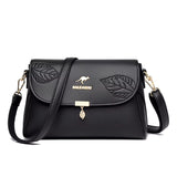 Sac bandoulière femme cuir noir motif feuille