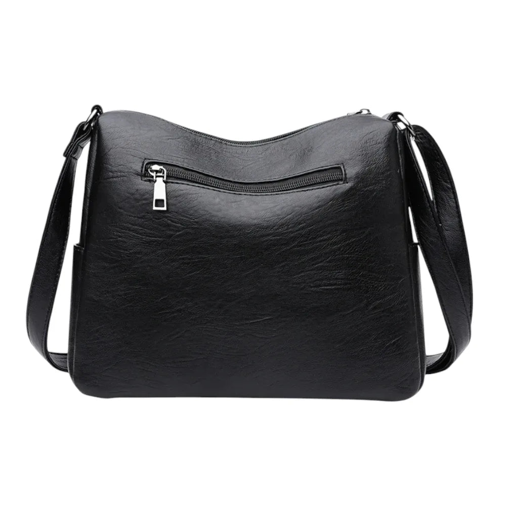 Sac bandoulière femme en cuir souple noir poche arrière