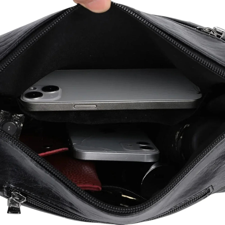 Sac bandoulière femme en cuir souple rempli