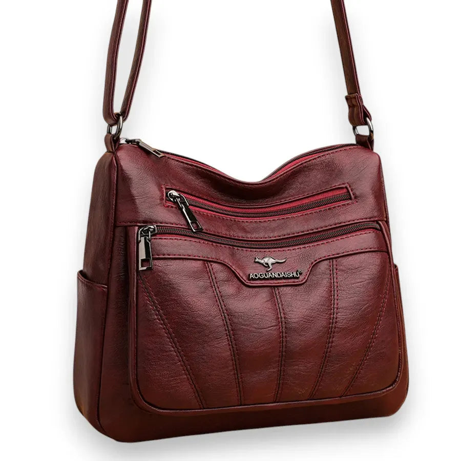 Sac bandoulière femme en cuir souple rouge bordeaux