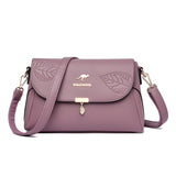 Sac bandoulière femme cuir violet motif feuille