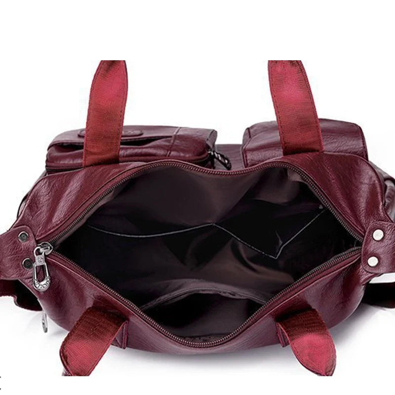 Sac bandoulière grand format femme rouge intérieur
