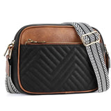 Sac bandoulière marron et noir avec façade noire et bandoulière à motifs