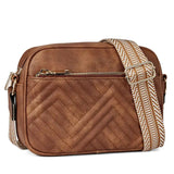 Sac bandoulière marron avec effet matelassé et bandoulière à motifs géométriques