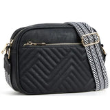 Sac bandoulière noir avec effet matelassé et bandoulière noire et blanche