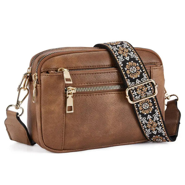 Sac en bandoulière à motifs pour femme marron