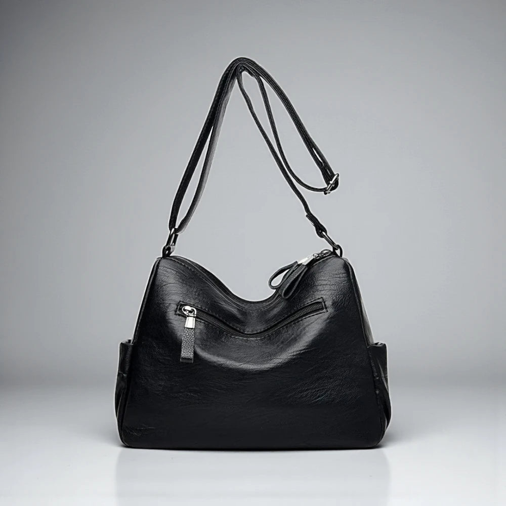 Sac bandoulière noir femme avec surpiqûres arrière
