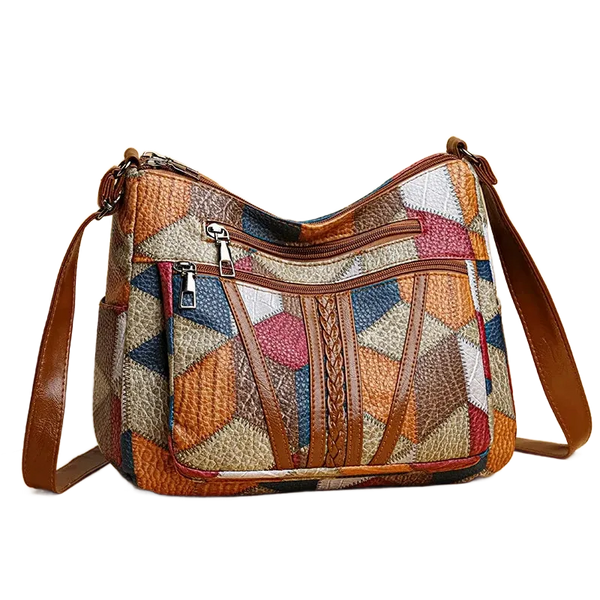 Sac bandoulière patchwork en cuir vintage pour femme