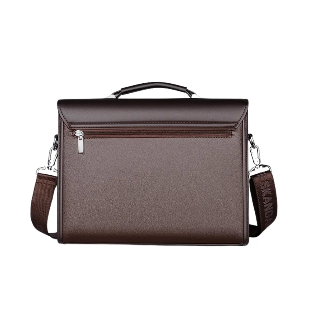 Sac bandoulière porte-documents en cuir marron arrière