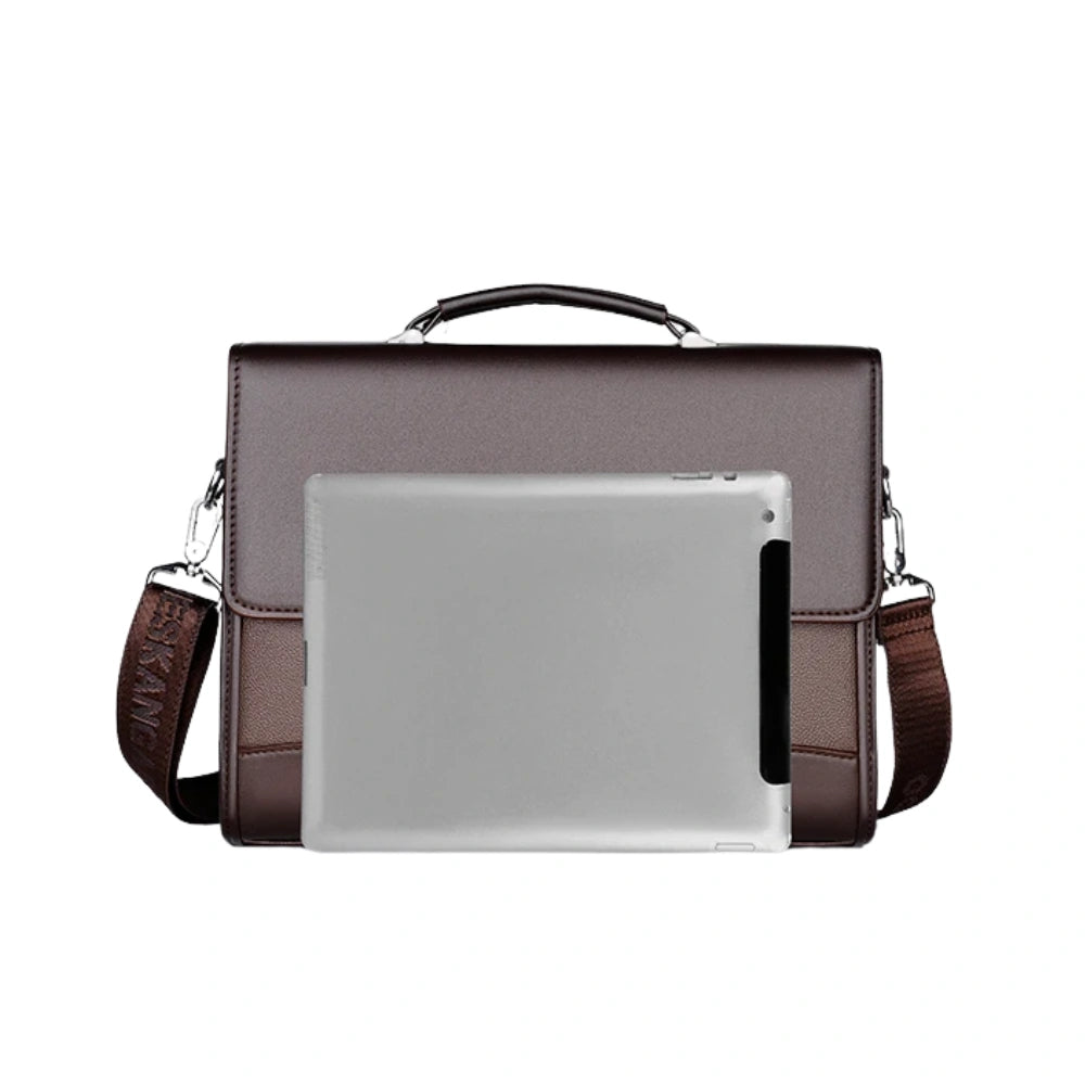 Sac bandoulière porte-documents en cuir marron tablette