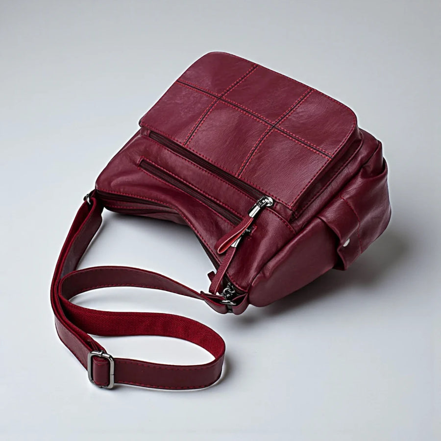 Sac bandoulière rouge femme avec surpiqûres à plat
