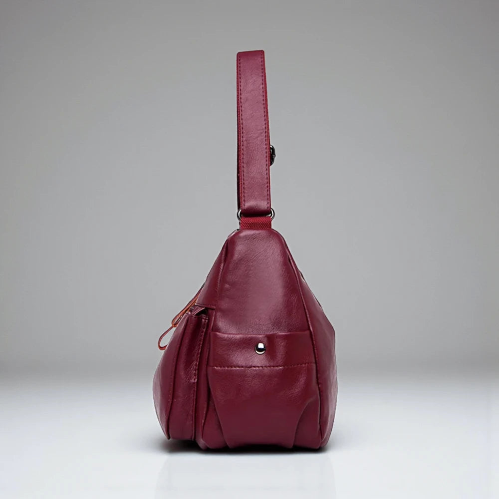 Sac bandoulière rouge femme avec surpiqûres de côté