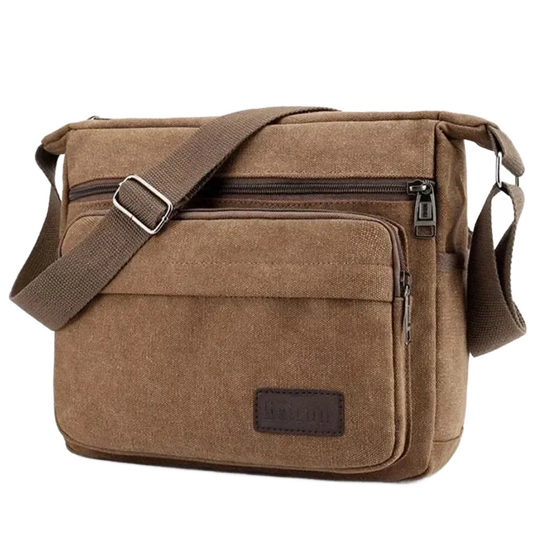Sac bandoulière en toile unisexe marron