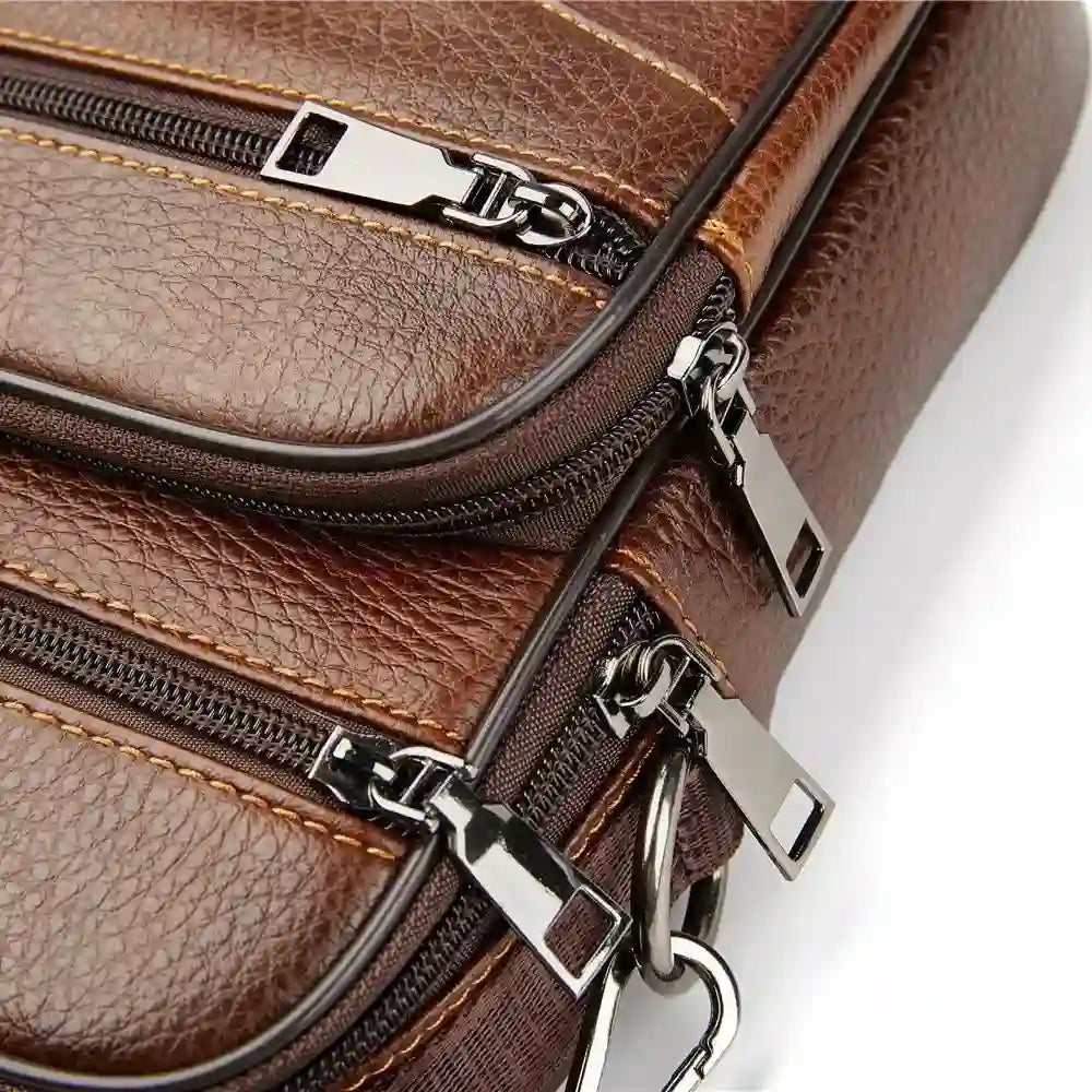 Sac bandoulière en véritable cuir marron détails fermetures