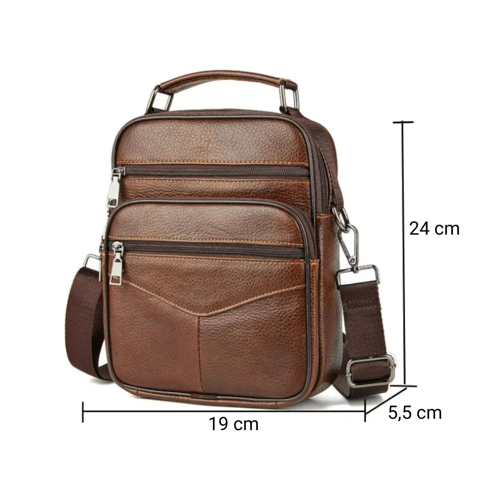 Sac bandoulière en véritable cuir marron dimensions