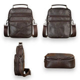 Sac bandoulière en véritable cuir marron foncé 4 images