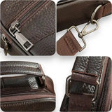 Sac bandoulière en véritable cuir marron foncé détails