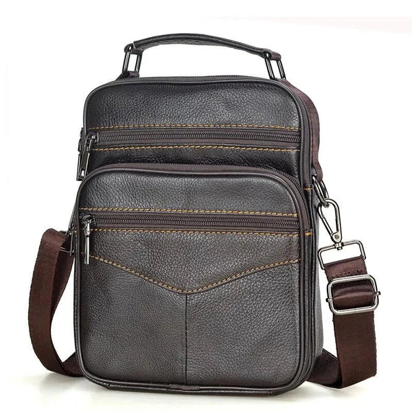 Sac bandoulière en véritable cuir marron foncé