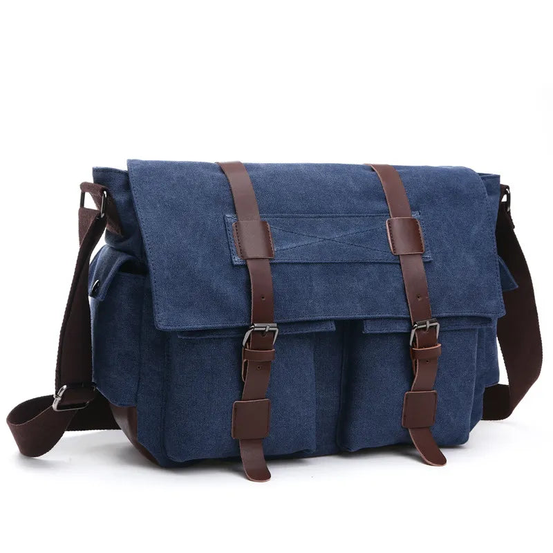 Sac en bandoulière vintage bleu, vue de trois quarts