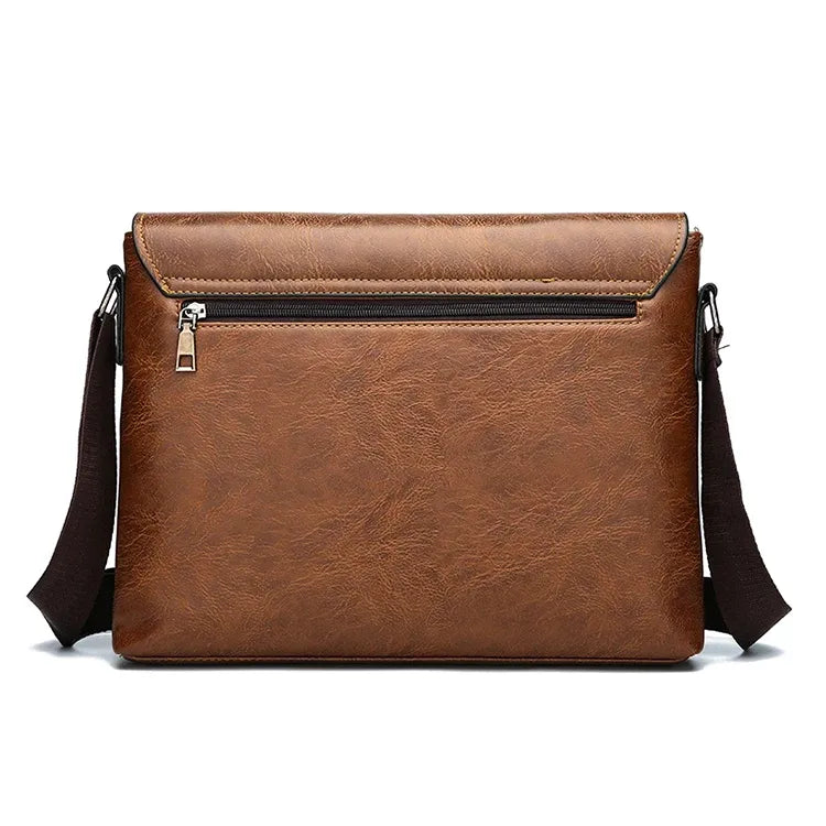 Sac besace en similicuir pour homme marron poche arrière