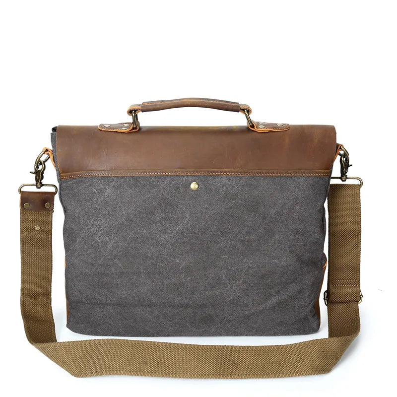 Sac besace homme en toile et cuir, vue de dos