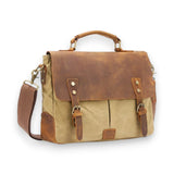 Sac besace homme en toile et cuir beige