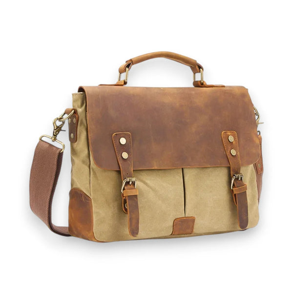 Sac besace homme en toile et cuir beige
