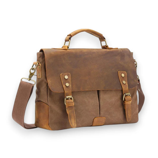 Sac besace homme en toile et cuir marron