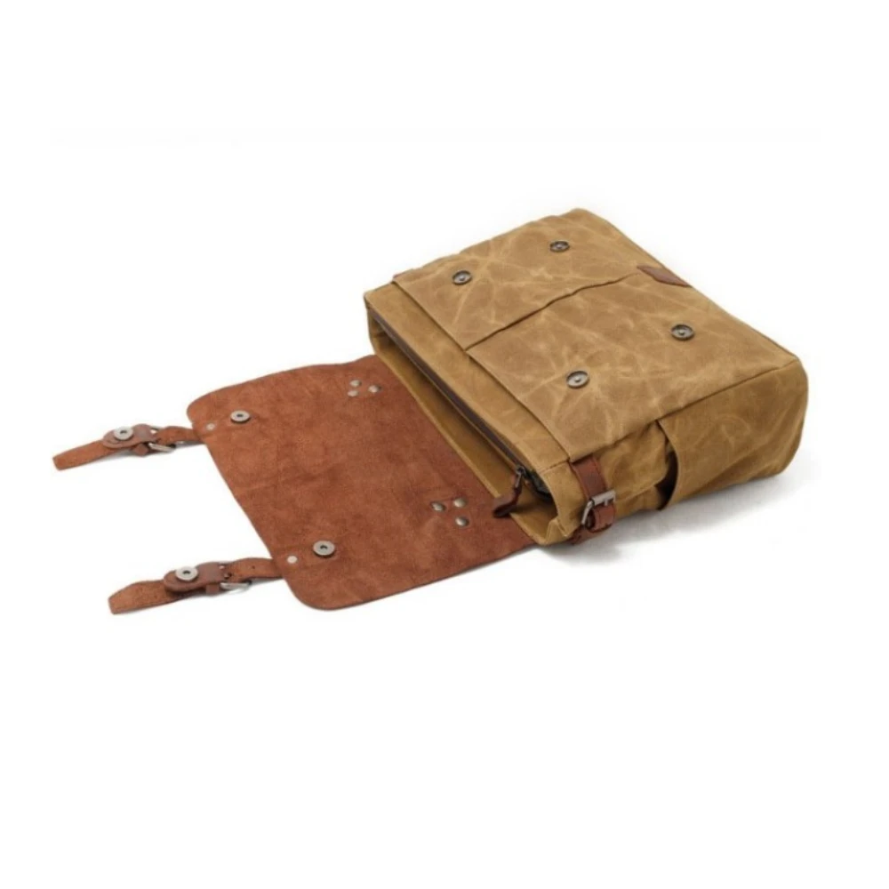 Sac besace homme en toile et cuir, poches avant