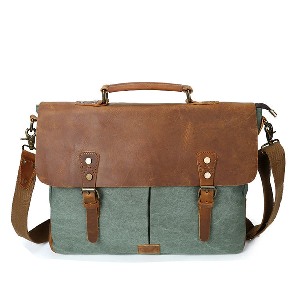 Sac besace homme en toile et cuir vert