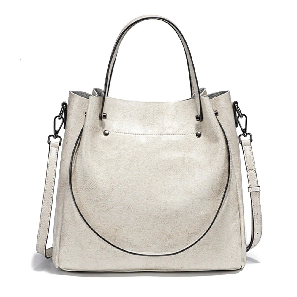Sac cabas femme en cuir véritable blanc cassé, vue de face