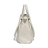 Sac cabas femme en cuir véritable blanc cassé, vue de profil