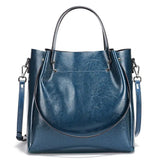 Sac cabas femme en cuir véritable bleu, vue de face