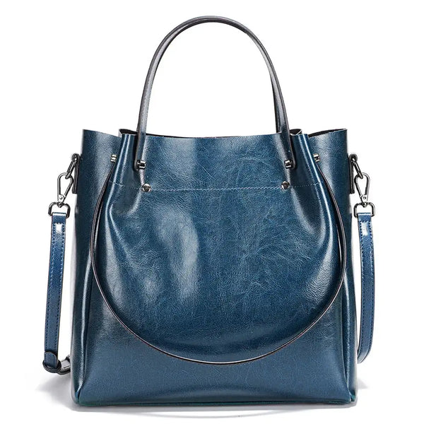 Sac cabas femme en cuir véritable bleu, vue de face