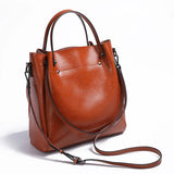Sac cabas femme en cuir véritable camel avec bandoulière longue