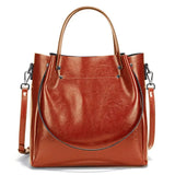 Sac cabas femme en cuir véritable camel, vue de face