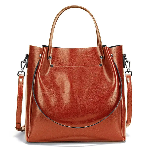 Sac cabas femme en cuir véritable camel, vue de face